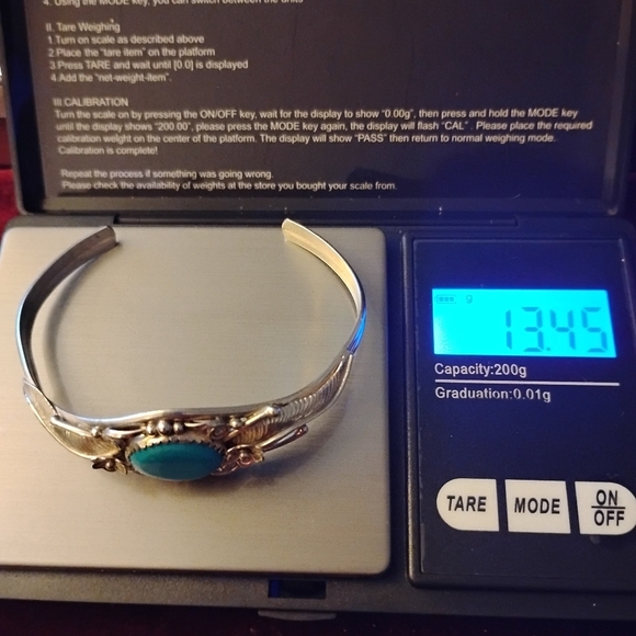 Native American Open Scroll Sterling Silver Cuff Bracelet with Round Turquoise - Picture 9 of 9